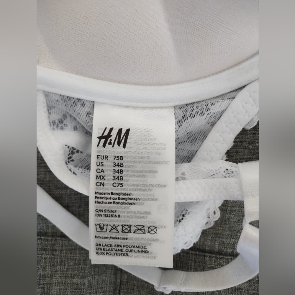 H&M White Lace Super Pushup Bra Size 34B - Picture 2 of 7